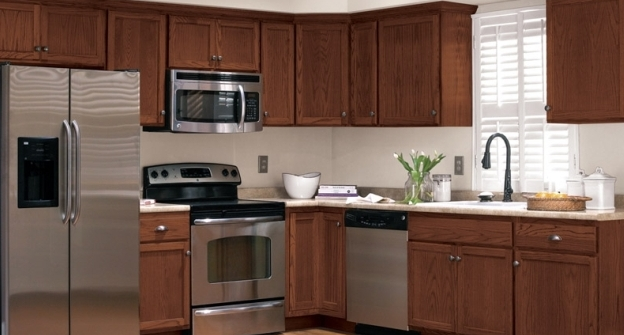 Tủ bếp gỗ laminate chữ L cho chung cư